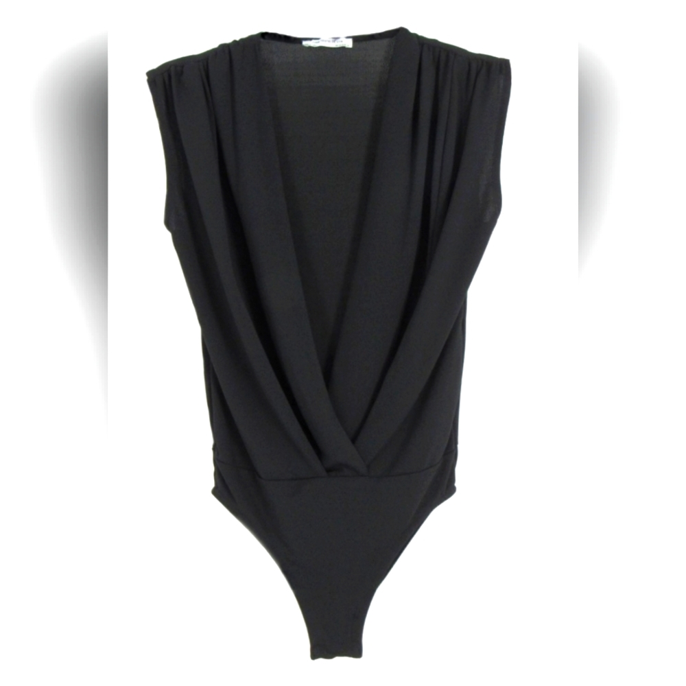 Zara Trafaluc V Neck Drape Sleeveless Black Bodysuit Tank Size S